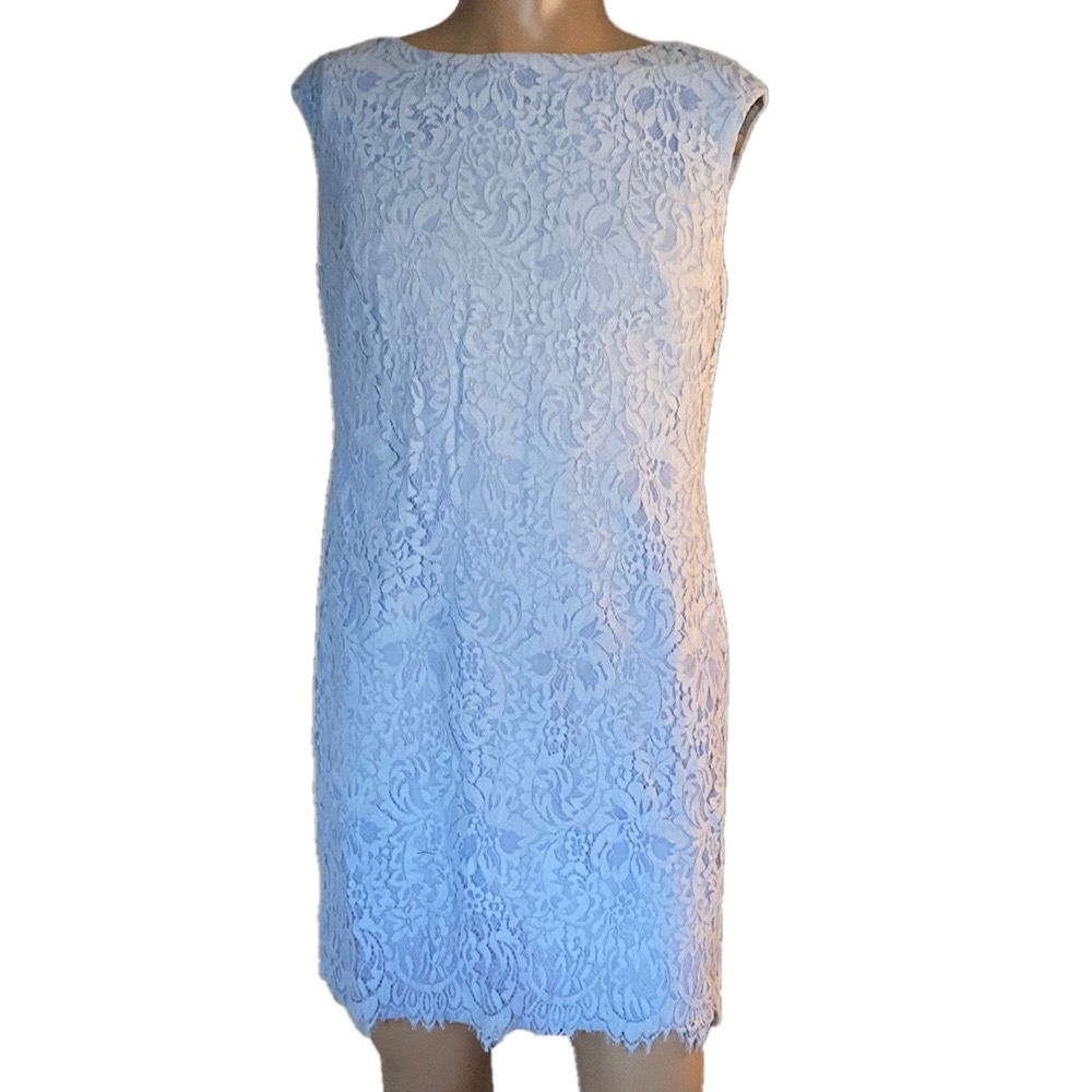 Chaps Blue Sheath Dress with Bateau Neckline for Wedding Guest